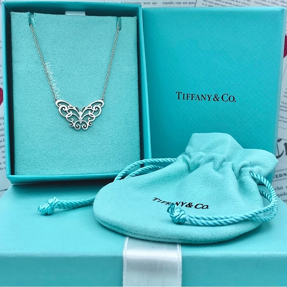 SOLD New RARE & RETIRED! Tiffany & Co. Enchant Butterfly Scroll Pendant Necklace - Picture 2 of 9